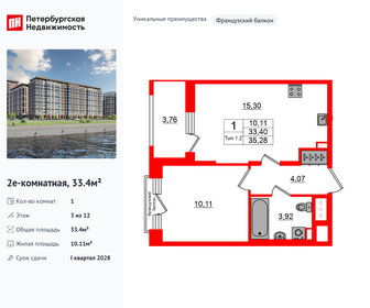 Квартира 33,4 м², 1-комнатная - изображение 1