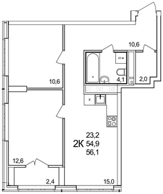 56,5 м², 2-комнатная квартира 6 600 000 ₽ - изображение 7
