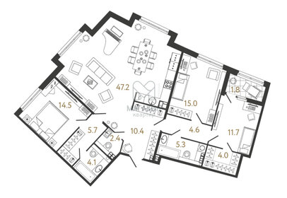 Квартира 124,9 м², 3-комнатная - изображение 1