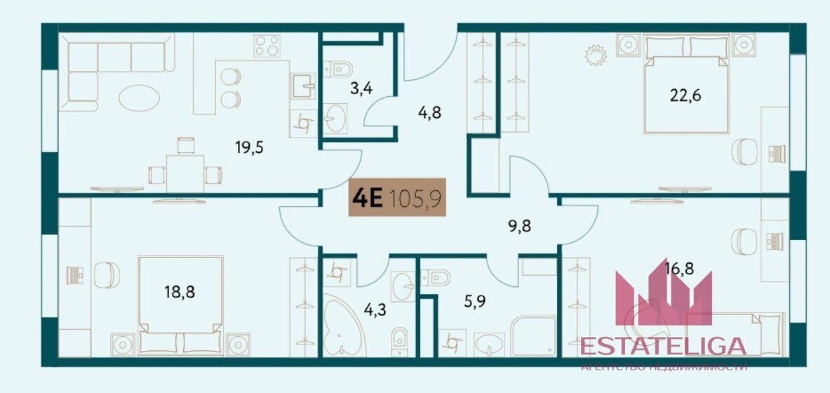 105,5 м², 3-комнатная квартира 52 000 000 ₽ - изображение 19