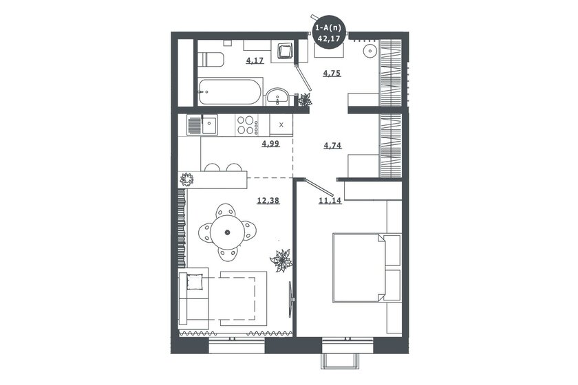 42,2 м², 1-комнатная квартира 5 700 000 ₽ - изображение 1