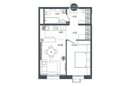 Квартира 42,2 м², 1-комнатная - изображение 1