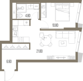 Квартира 44,3 м², 1-комнатная - изображение 1