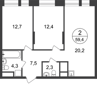 Квартира 59,4 м², 2-комнатная - изображение 1