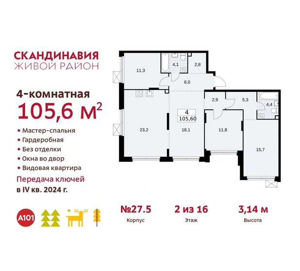 105,6 м², 4-комнатная квартира 24 408 504 ₽ - изображение 38