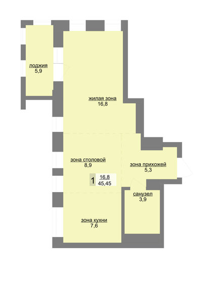 45,5 м², 1-комнатная квартира 9 544 501 ₽ - изображение 1