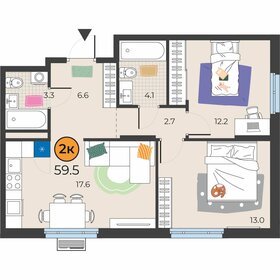 Квартира 59,5 м², 2-комнатная - изображение 1