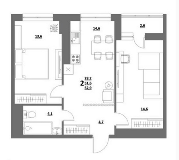 52,9 м², 2-комнатная квартира 6 420 082 ₽ - изображение 1