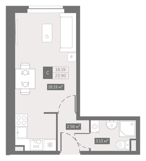 23,9 м², апартаменты-студия 3 937 190 ₽ - изображение 1