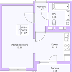 Квартира 31,9 м², 1-комнатная - изображение 2