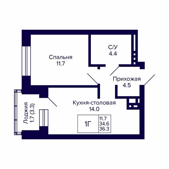 36,3 м², 1-комнатная квартира 4 320 000 ₽ - изображение 1