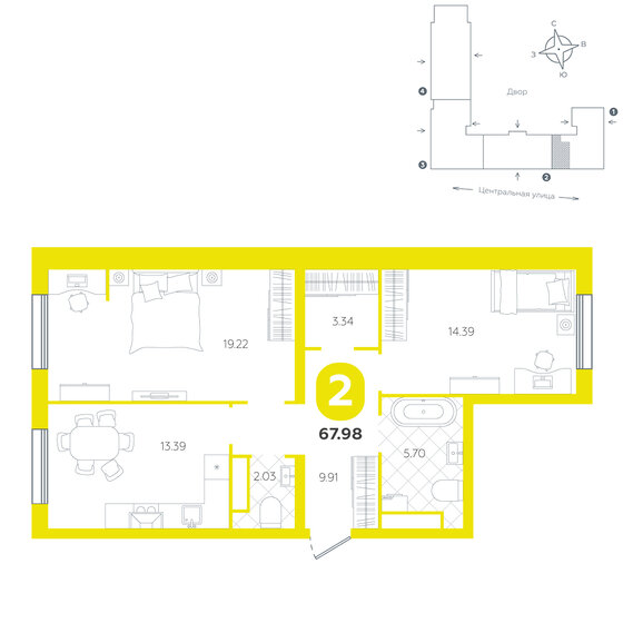 68 м², 2-комнатная квартира 6 042 750 ₽ - изображение 51