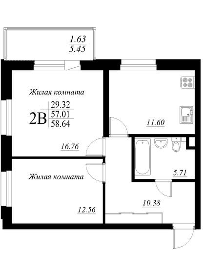 57,7 м², 2-комнатная квартира 10 940 000 ₽ - изображение 1
