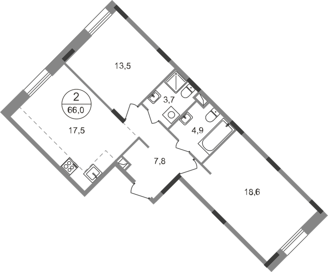 66 м², 2-комнатная квартира 16 781 050 ₽ - изображение 1