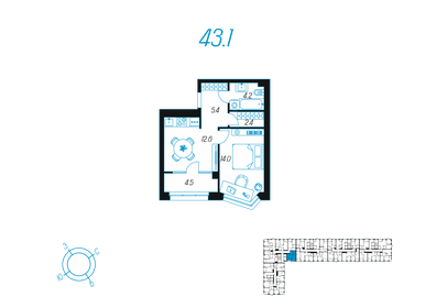 44,2 м², 1-комнатная квартира 6 540 000 ₽ - изображение 92