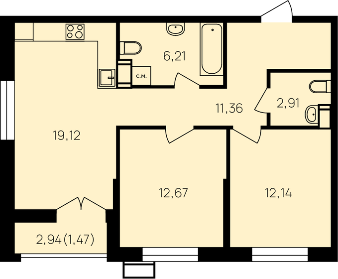 67,3 м², 2-комнатная квартира 9 278 265 ₽ - изображение 51