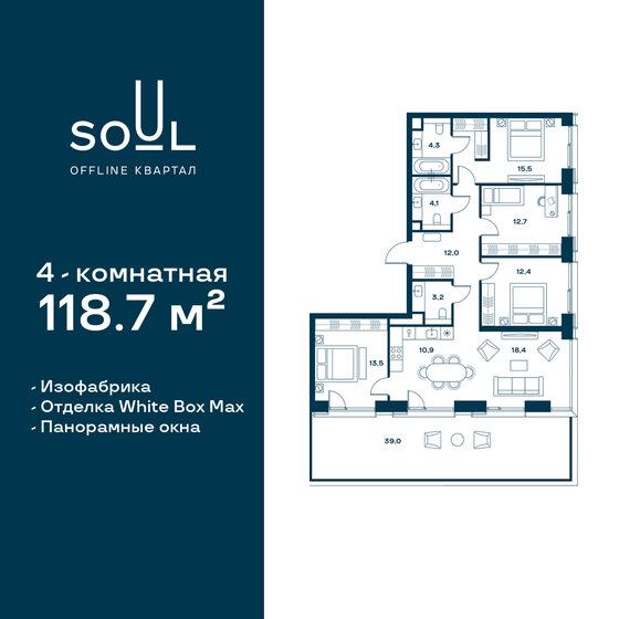 118,7 м², 4-комнатная квартира 68 952 832 ₽ - изображение 1