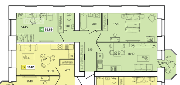 Квартира 65,9 м², 3-комнатная - изображение 3