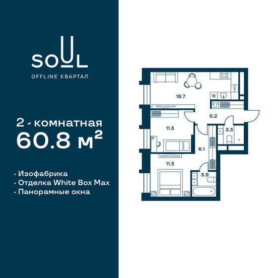 60,8 м², 2-комнатная квартира 29 530 560 ₽ - изображение 1