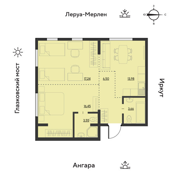 61,6 м², 2-комнатная квартира 7 390 800 ₽ - изображение 1