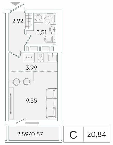 20,8 м², квартира-студия 3 592 636 ₽ - изображение 1