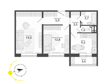 59,1 м², 2-комнатная квартира 6 910 000 ₽ - изображение 8