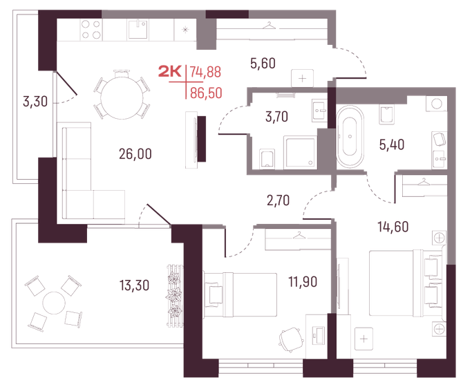 74,9 м², 2-комнатная квартира 13 029 120 ₽ - изображение 1