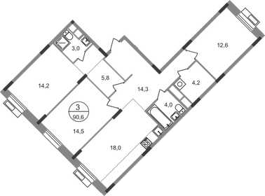 Квартира 90,6 м², 3-комнатная - изображение 1