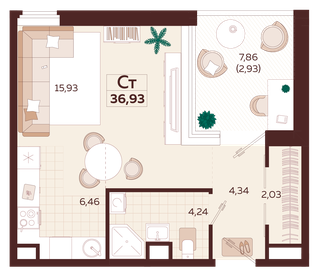 36,3 м², 1-комнатная квартира 7 700 000 ₽ - изображение 90