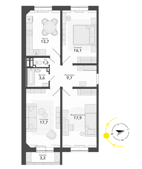 83,2 м², 3-комнатная квартира 8 400 000 ₽ - изображение 1