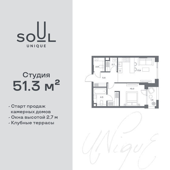 51,3 м², 1-комнатная квартира 29 954 070 ₽ - изображение 1