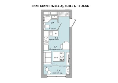 Квартира 20,9 м², 1-комнатная - изображение 1