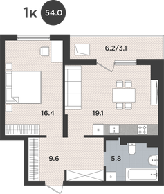 Квартира 54 м², 1-комнатная - изображение 1
