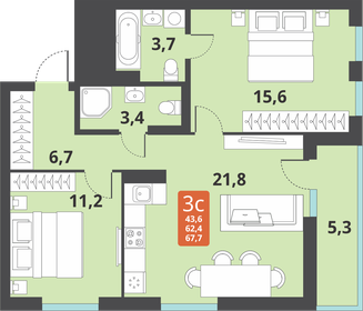 64 м², 3-комнатная квартира 5 500 000 ₽ - изображение 86