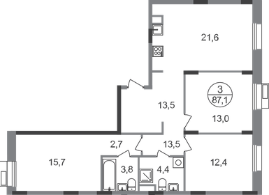 Квартира 87,1 м², 3-комнатная - изображение 1