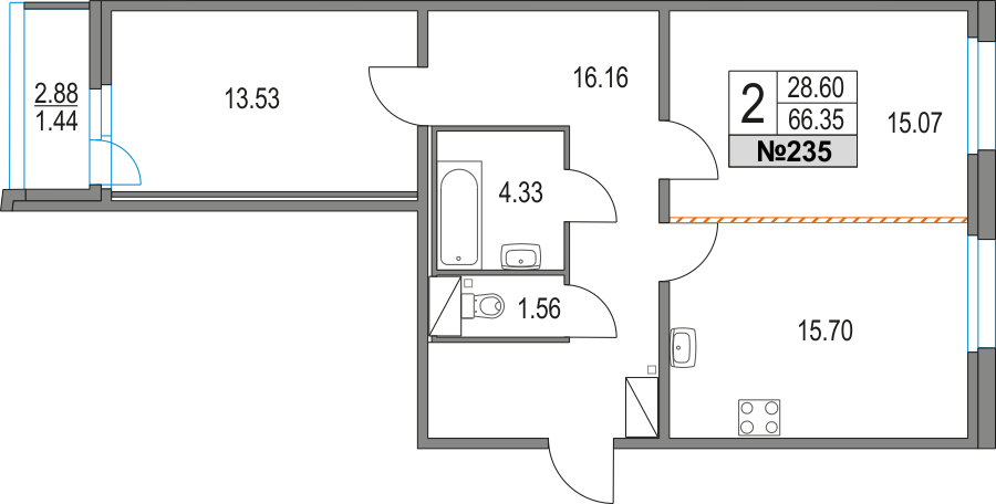 66,4 м², 2-комнатная квартира 16 860 154 ₽ - изображение 1