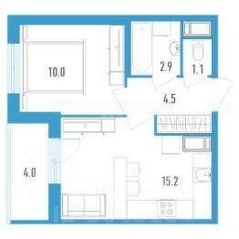 Квартира 33,5 м², 2-комнатная - изображение 1