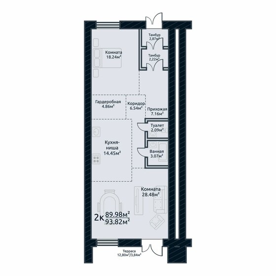 93,8 м², 2-комнатная квартира 13 546 295 ₽ - изображение 1