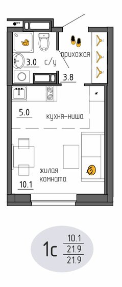 21,9 м², квартира-студия 3 233 929 ₽ - изображение 1