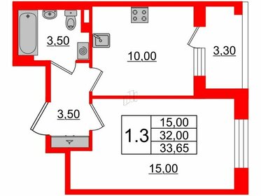 Квартира 32 м², 1-комнатная - изображение 1