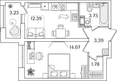 36,8 м², 1-комнатная квартира 11 265 584 ₽ - изображение 29