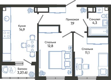 Квартира 52,6 м², 2-комнатная - изображение 1