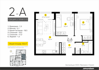 54,1 м², 2-комнатная квартира 7 450 000 ₽ - изображение 52