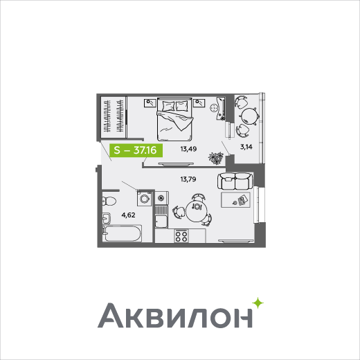 37,2 м², 1-комнатная квартира 5 280 674 ₽ - изображение 1