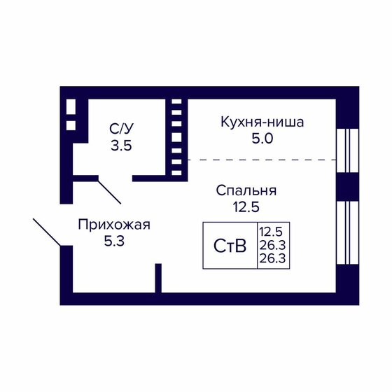 26,3 м², квартира-студия 3 620 000 ₽ - изображение 1