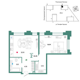 Квартира 54,4 м², 2-комнатная - изображение 1
