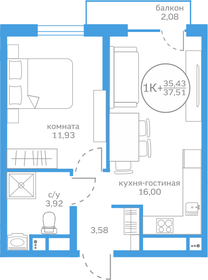 35,2 м², 1-комнатная квартира 5 400 000 ₽ - изображение 75