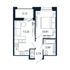 Квартира 33,8 м², 1-комнатная - изображение 1