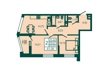 75 м², 2-комнатная квартира 9 500 000 ₽ - изображение 14