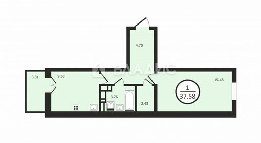 Квартира 38 м², 1-комнатная - изображение 1